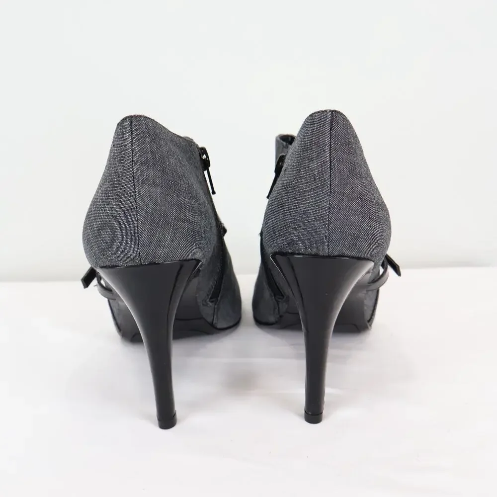 Nine West Mariono Grey Black Fabric Ankle Booties Size 10